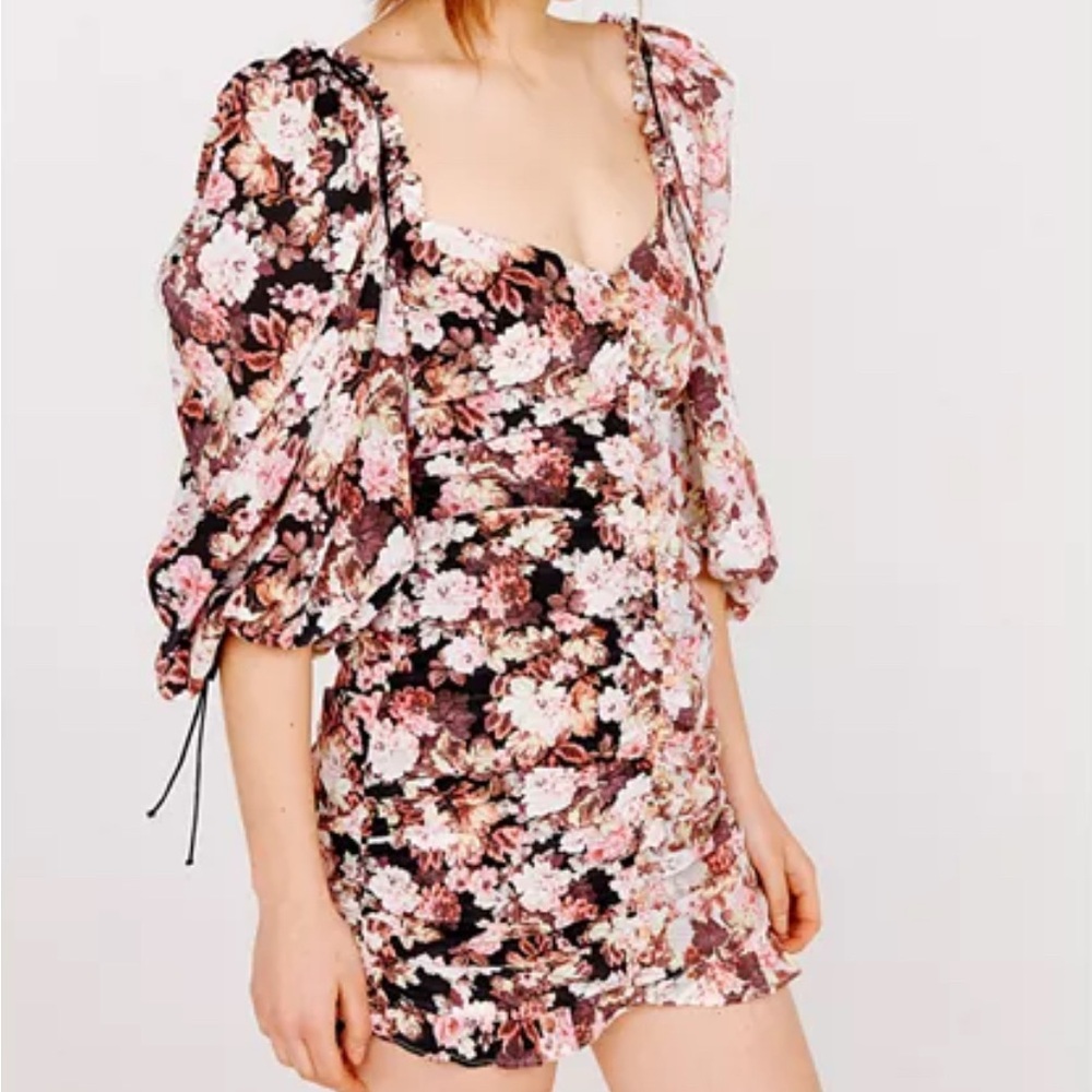 For Love And Lemons Houston Ruched Floral Mini Dress